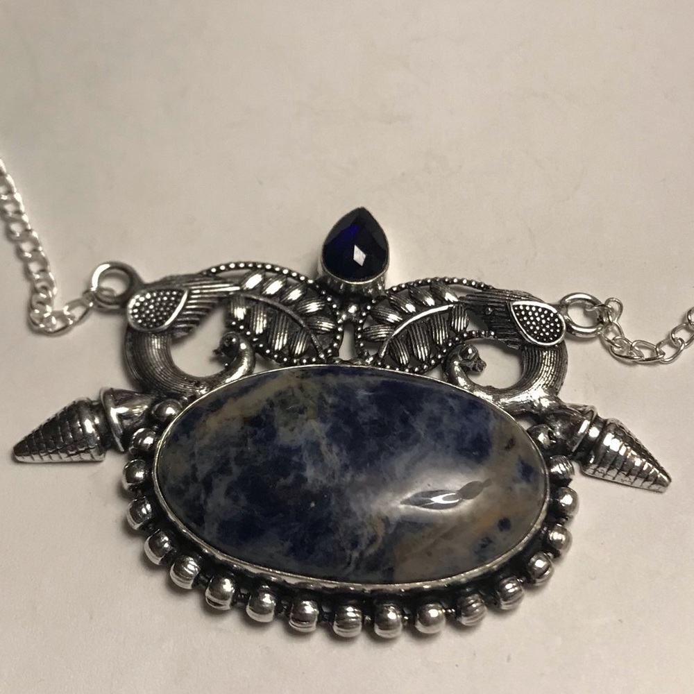 Sodalite Blue Sapphire Stamped 925 Sterling Silver Necklace